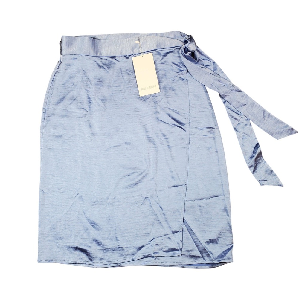 Wildfang Empower Satin Wrap Skirt Womens Medium Light Blue Coquette Silky Slip‎